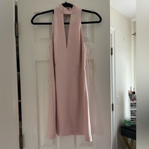 Pink and black lace mini halter dress